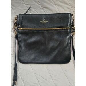 Kate Spade New York Black Pebbled Leather Crossbody Bag Gold Hardware Slim Zip